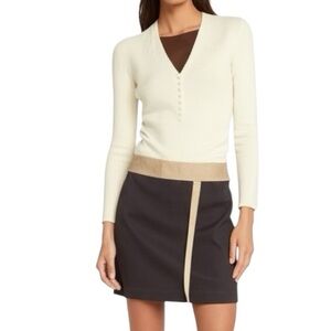 Amelia Colorblock Stripe Knit Mini Pencil Skirt Espresso Brown Cream 8 Office
